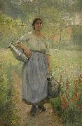 Elisabeth Keyser Fransk bondflicka med mjolkspannar Germany oil painting artist
